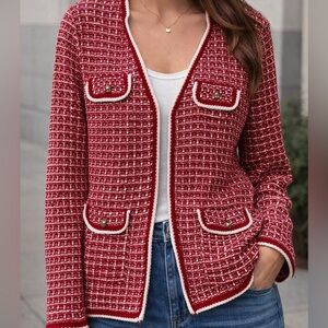 Talbots Red and White Cardigan Sweater